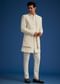 Off White Cotton Satin Sherwani Set With Embroidered Jacket