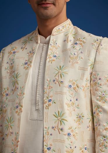 Off White Embroidered Jodhpuri Suit