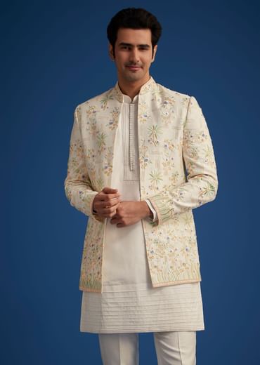 Off White Embroidered Jodhpuri Suit