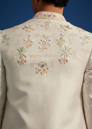 Off White Embroidered Jodhpuri Suit