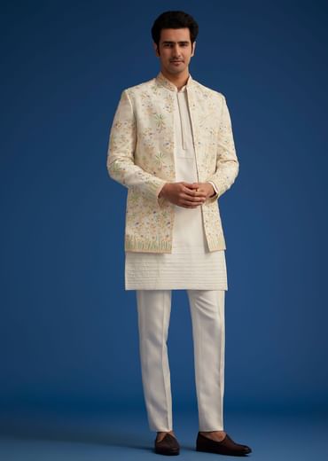 Off White Embroidered Jodhpuri Suit