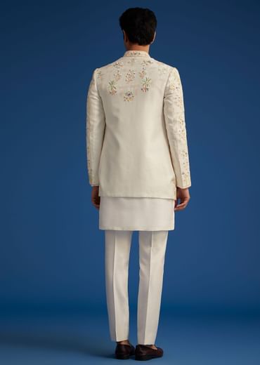 Off White Embroidered Jodhpuri Suit