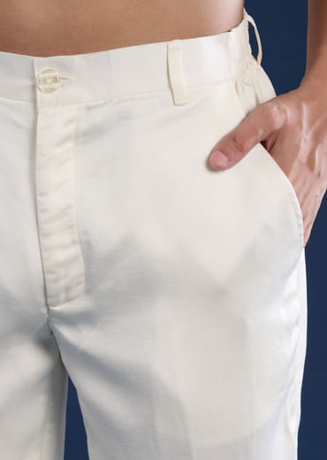 Off White Embroidered Mens Kurta Set with Bandhani Print Dupatta