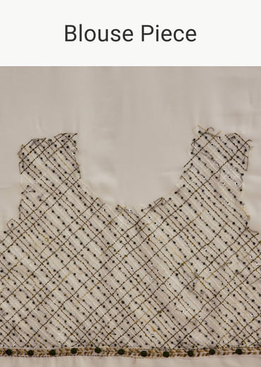 Off White Georgette Saree With Kashmiri Floral Embroidery