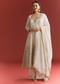 Off White Jaquard Silk Anarkali Suit With Dupatta