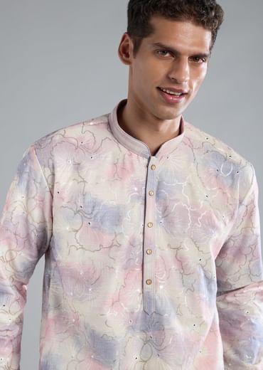 Off White Kurta Set With Thread Resham And Sequin Detailing