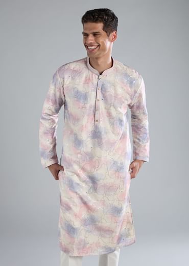 Off White Kurta Set With Thread Resham And Sequin Detailing