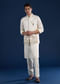 Off White Linen Satin Silk Jacket Kurta Set with Gotta Work