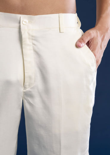 Off White Linen Satin Silk Jacket Kurta Set with Gotta Work