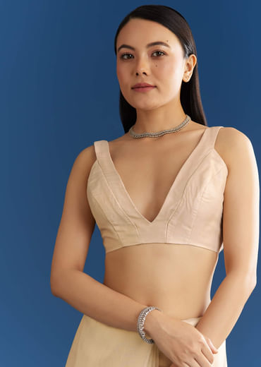 Off White Organza Tissue Saree With Beaded Scallop Border