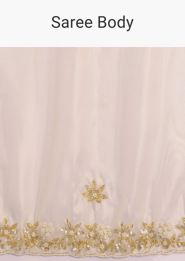 Off White Organza Tissue Saree With Beaded Scallop Border