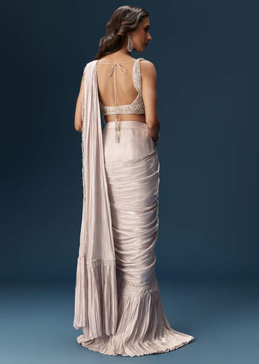 Off White Saree With Embroidered Blouse