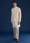 Off White Silk Jacket Kurta Set with Moti Work