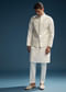 Off White Silk Kurta Jacket Set For Men With Abla Work
