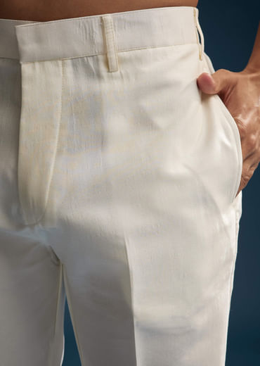 Off White Silk Kurta Jacket Set For Men With Heavy Embroidery