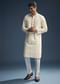 Off White Silk Kurta Set For Men With Zardosi And Aari Work