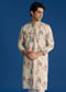 Off White Silk Linen Printed Kurta Set With Threadwork