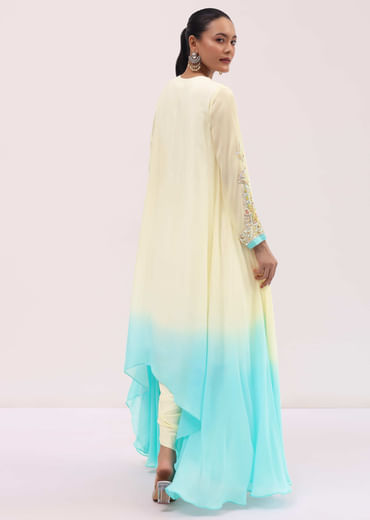 Off White And Blue Georgette Kurta Dhoti