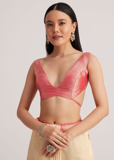 Off White Banarasi Silk Saree With Woven Contrast Red Border