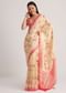 Off White Banarasi Silk Saree With Woven Contrast Red Border