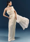 Off White Crepe Ready Pleated Saree With Heavy Embroidery