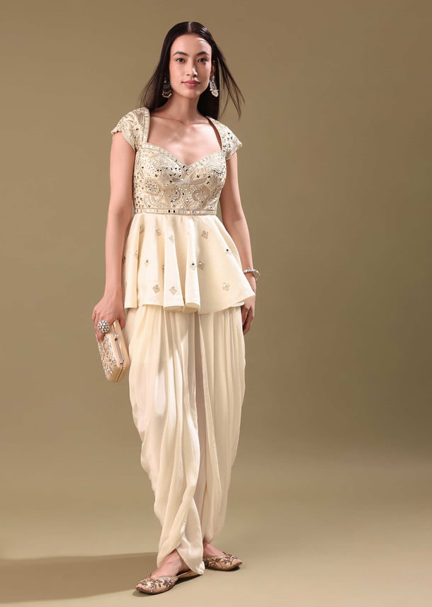 Off White Dhoti With Embroidered Top Off White Dhoti With Embroidered Top