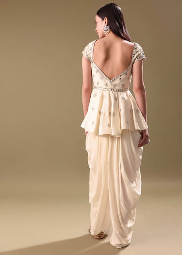 Off White Dhoti With Embroidered Top