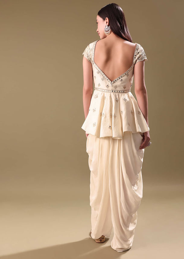 Off White Dhoti With Embroidered Top Off White Dhoti With Embroidered Top