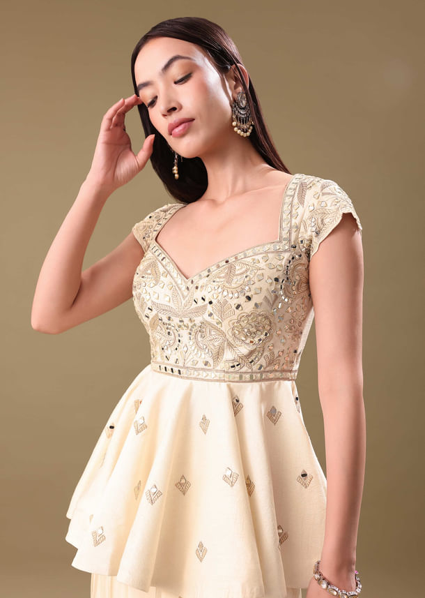 Off White Dhoti With Embroidered Top Off White Dhoti With Embroidered Top