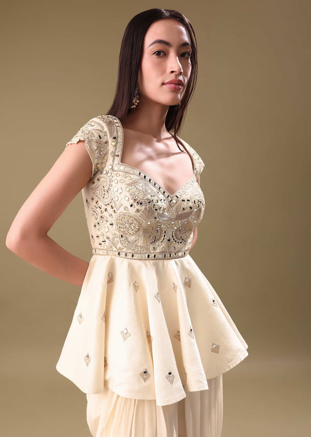 Off White Dhoti With Embroidered Top Off White Dhoti With Embroidered Top