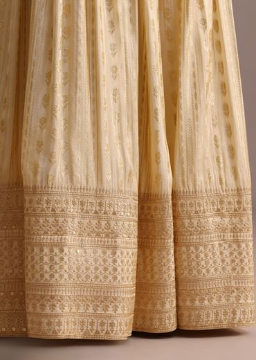 Off White Embroidered Croptop With Banarasi Weave Palazzo And Choker Dupatta