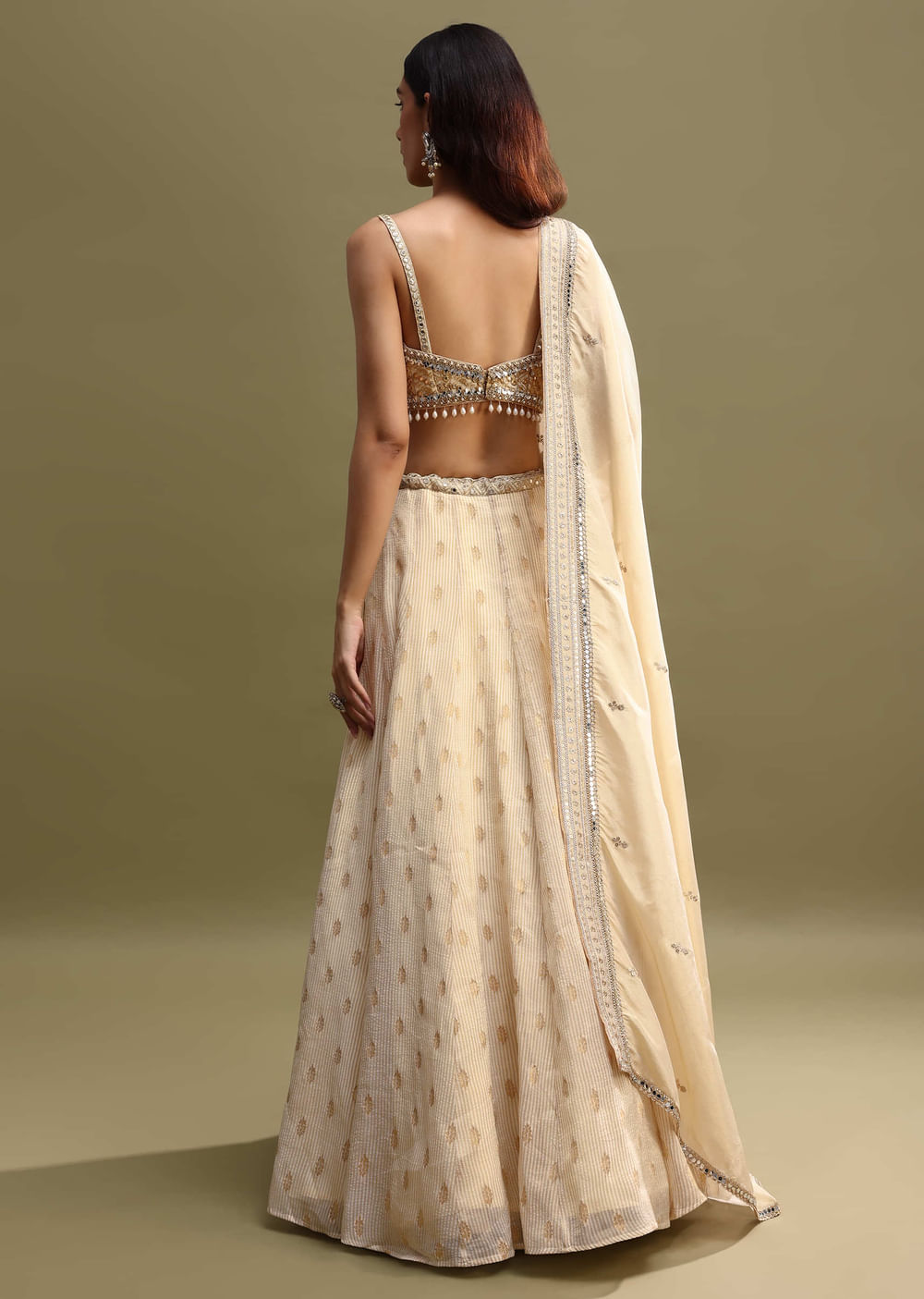 Off White Embroidered Georgette Lehenga Choli Set