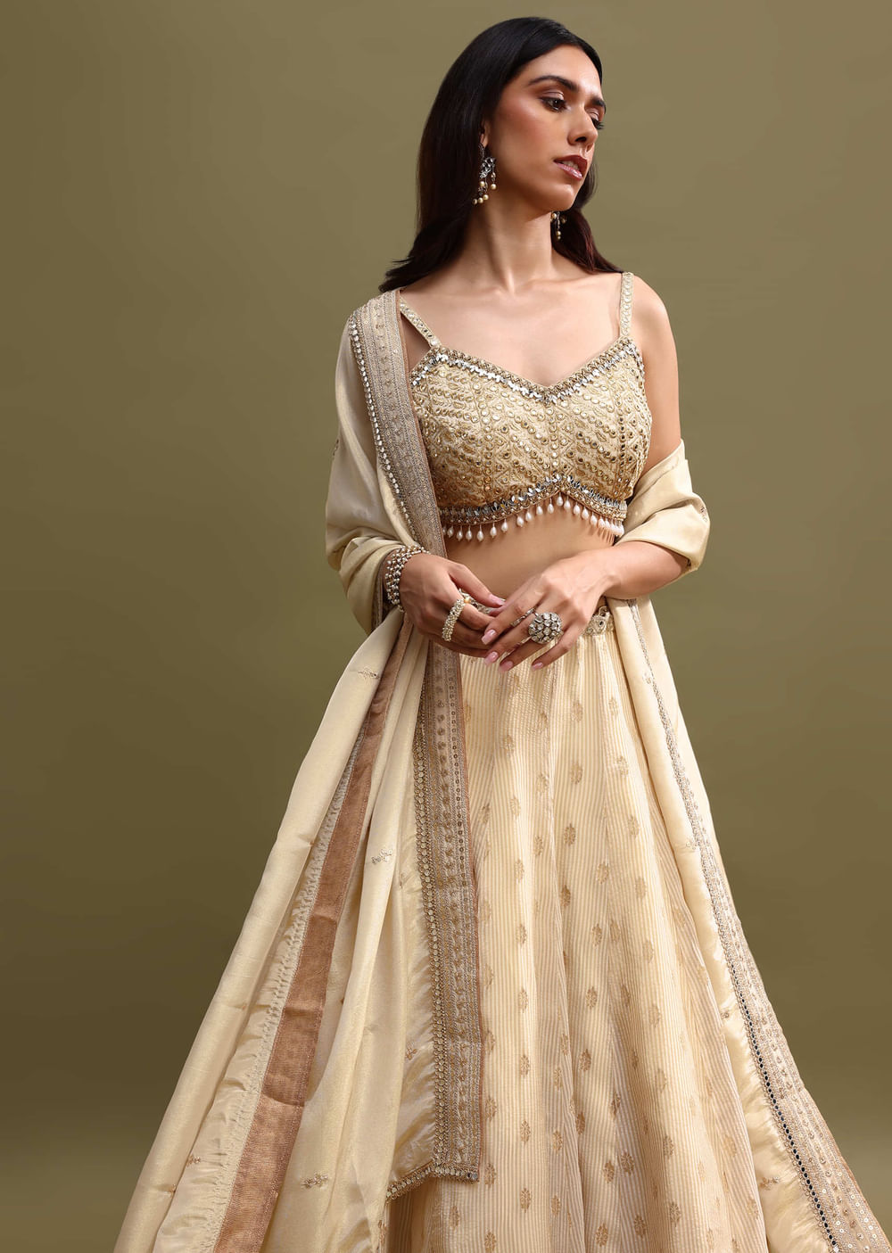 Off White Embroidered Georgette Lehenga Choli Set