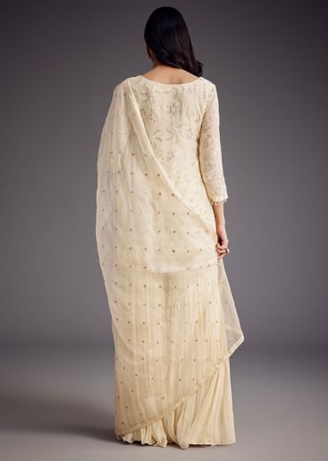 Off White Embroidered Sharara Set With Organza Dupatta