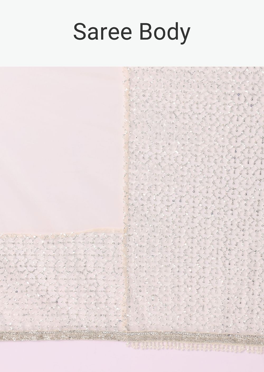 Off White Fancy Sequence Net Saree With Pleated Stitched