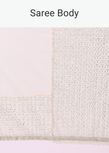 Off White Fancy Sequence Net Saree With Pleated Stitched