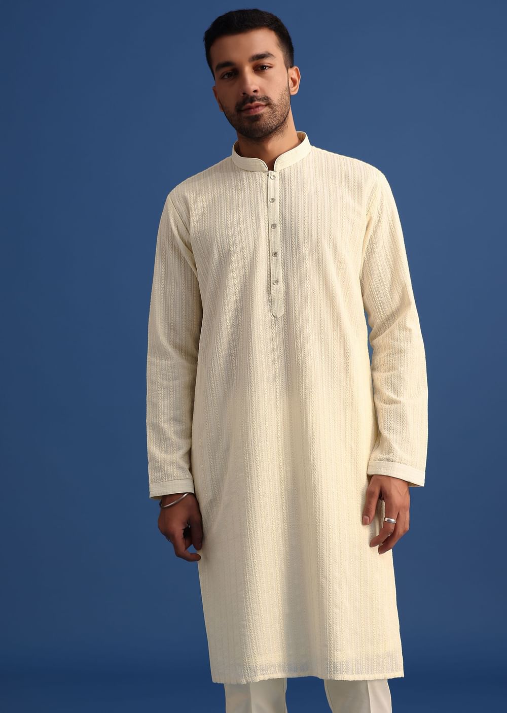 Off White Georgette Embroidered Kurta Set