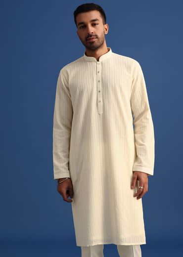 Off White Georgette Embroidered Kurta Set