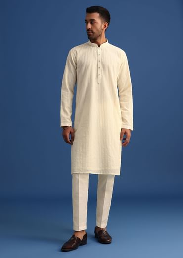 Off White Georgette Embroidered Kurta Set