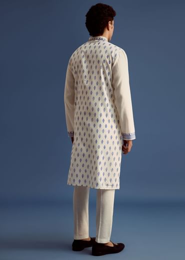 Off White Hand Block Printed Kurta Set