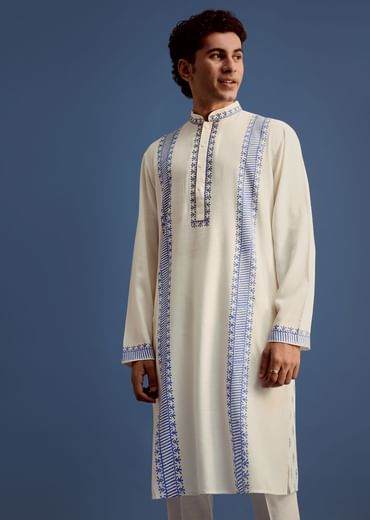 Off White Hand Block Printed Kurta Set