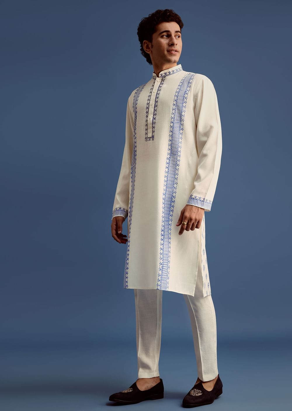 Off White Hand Block Printed Kurta Set