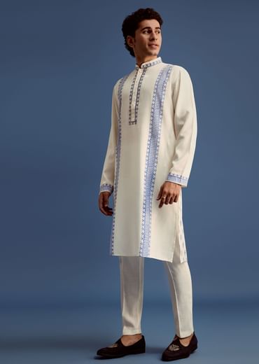 Off White Hand Block Printed Kurta Set