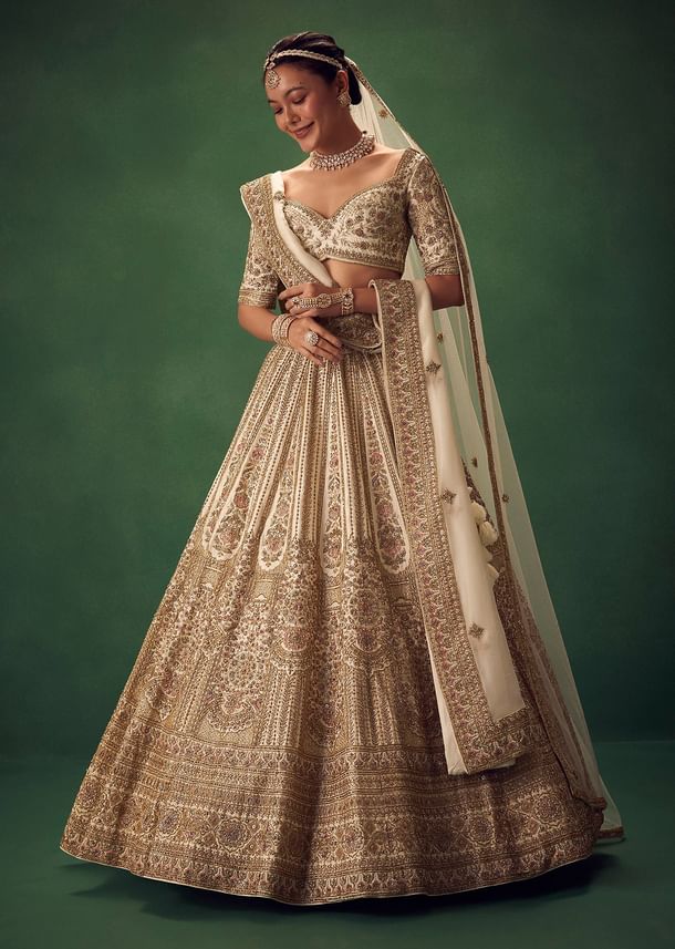 Off White Hand Embroidered Lehenga Set