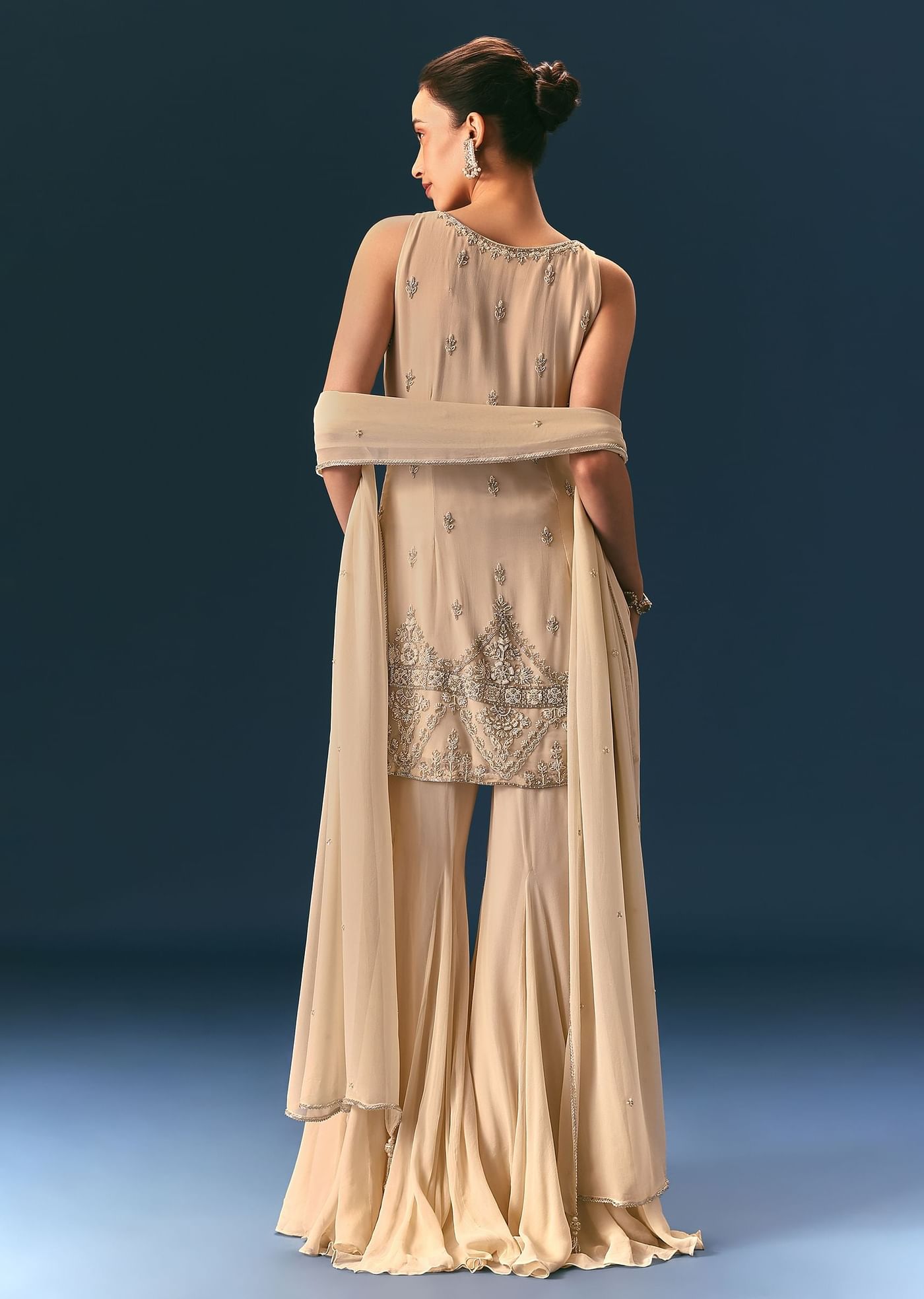 Off White Hand Embroidered Sharara Suit With Choker Dupatta
