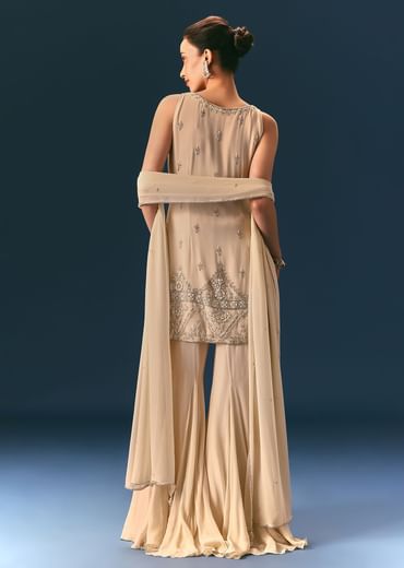 Off White Hand Embroidered Sharara Suit With Choker Dupatta