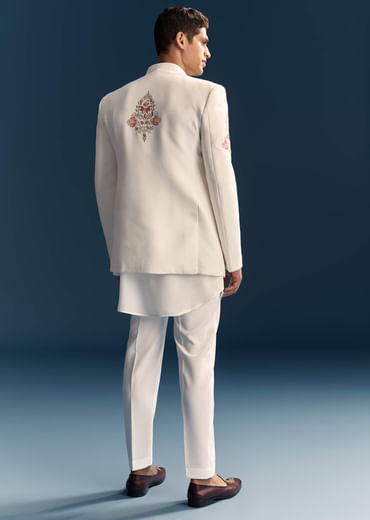 Off White Indo Western Set For Men With Hand Embroidery