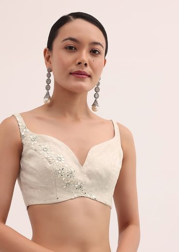 Off White Organza Saree In Sequins With Unstitched Blouse