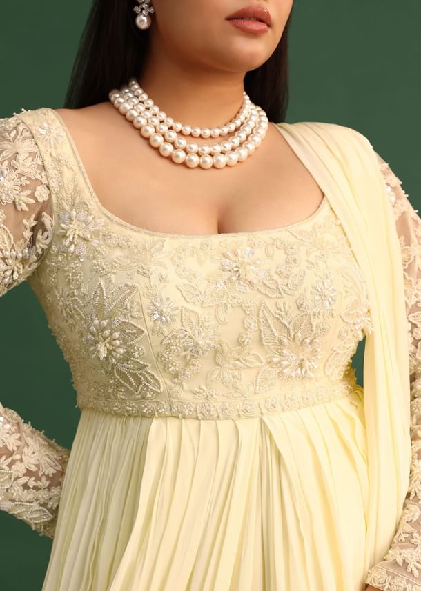 Off White Pallu Style Draped Anarkali Suit Off White Pallu Style Draped Anarkali Suit