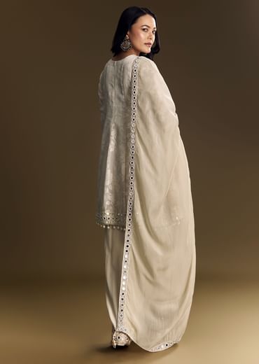 Off White Patiala Suit With Mirror Work Kurta Dupatta